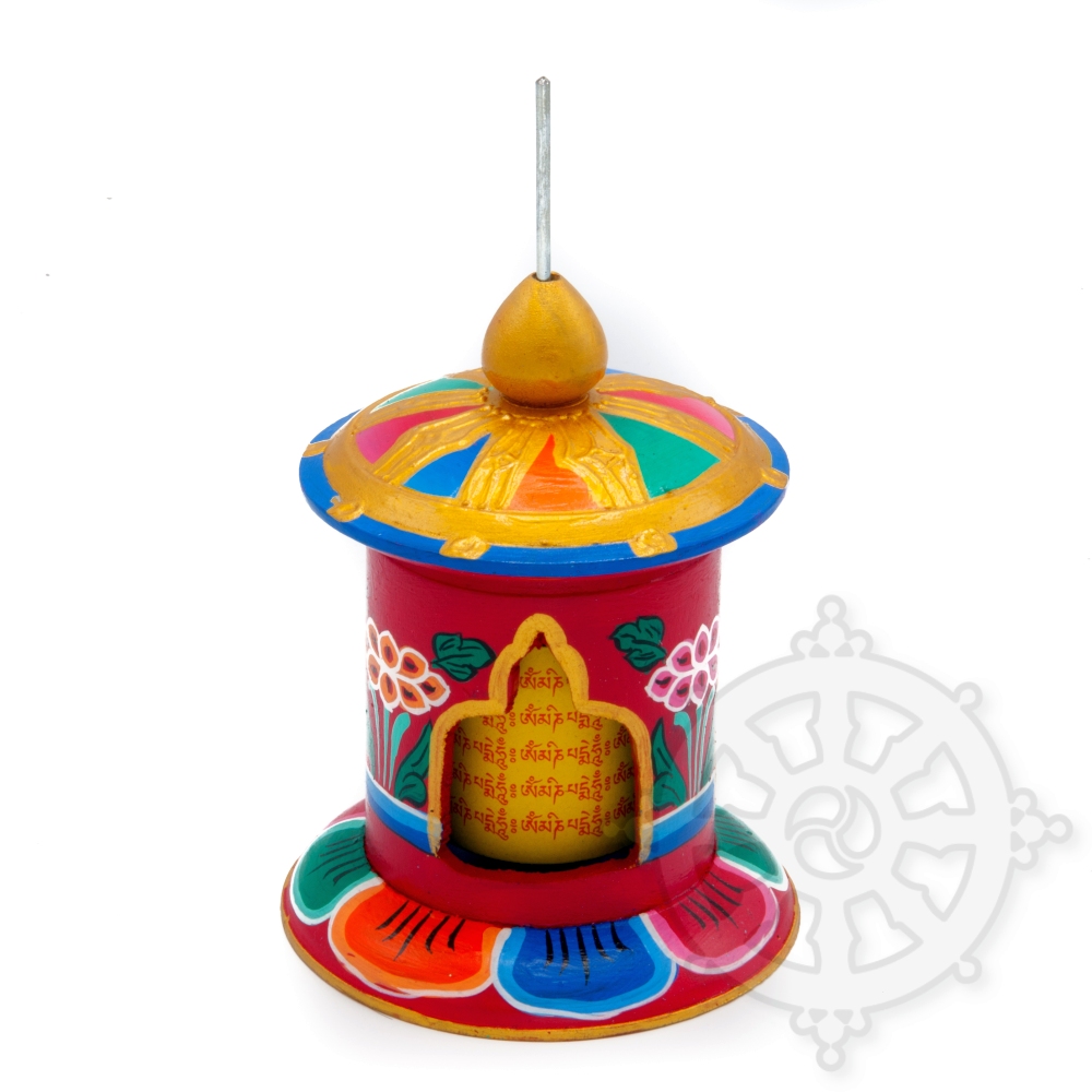 la rueda de oración portátil, a veces también llamada rueda de oración "de mano", que puedes llevar contigo y usar en cualquier lugar, en cualquier momento. 